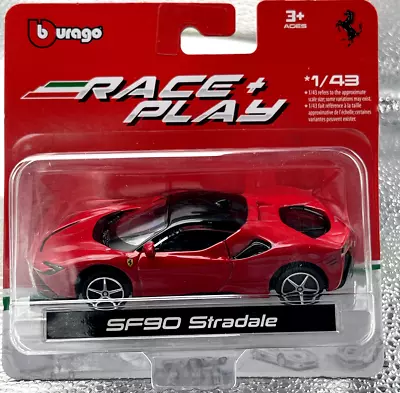 Burago Race And Play FERRARI SF90 STRADALE 1/43 Diecast Red SEALED • $8.99