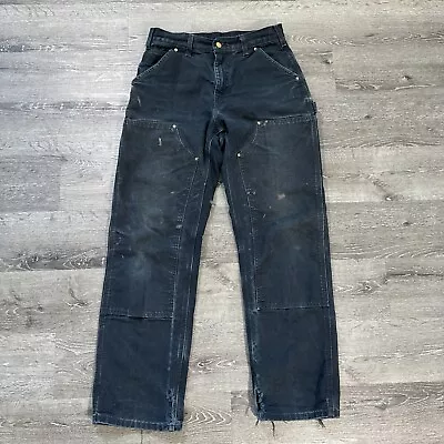 VTG Carhartt Double Knee Distressed Black Work Pants Jeans 32x32 USA B01 BLK • $72.95