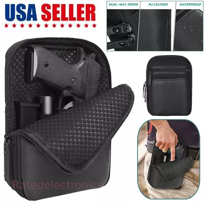 Concealed Carry Gun Pouch Pistol Holster Pack Waist Pocket Bag Belt Loops Black • $10.91