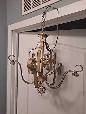 Vtg Antique Spanish Revival Wrought Iron Chandelier FOR RESTORATION Very Ornate  • $54.99