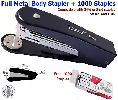 Full Strip Metal Body Stapler Heavy Duty Desk Office 24/6 - 26/6  + 1000 Staples • £6.95