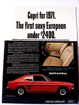 1971 Mercury Capri Automobile Vintage Original Print Ad Sexy European Car • $11.99
