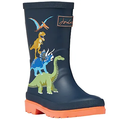 Joules Kids Junior Print Outdoor Walking Wellington Boots Wellies - Dino Navy • $40.50