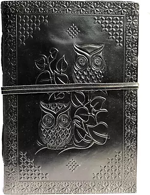 Black Leather Bound Sketch Journal Spellbook Owl Embossed Blank Unlined Paper • $15