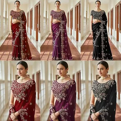 £36.92 • Buy Indian Traditional Silk Georgette Wedding Sari Ethnic Party Wear Saree Blouse