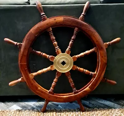 Vintage Maritime Steering Ship Wheel 33  Wood Brass Nautical Pirate Boat Decor • $235