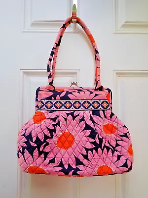 Vera Bradley Pink & Navy Floral Flower Framed Handbag Purse ~ Retired Pattern • $10