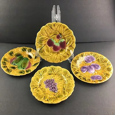 SARREGUEMINES France Majolica Round 7.5  Fruit Plates Set Of 4  • $62