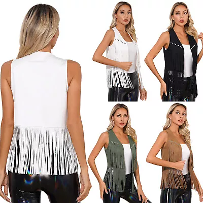 Women Tassel Fringed Western Cowboy Cowgirl Waistcoat Hippie Costume Jacket Vest • £5.51