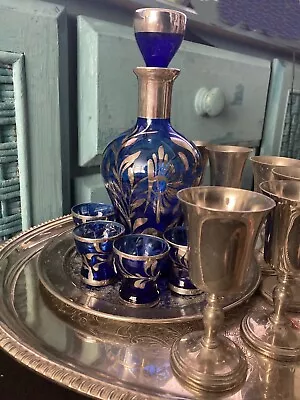 Vintage Murano Cobalt Blue Glass Decanter + 6 Glasses + 6  S.p Sherry + S.p Tray • £38.75