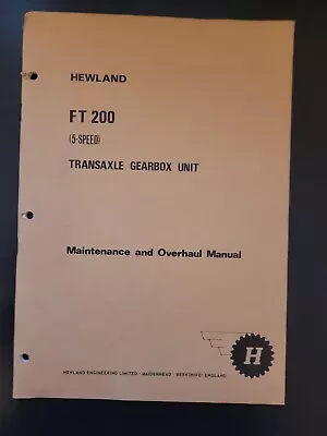 $50 • Buy Hewland  FT200 Transaxle Maintenance And Overhaul Manual
