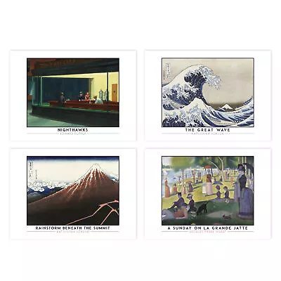 Hopper Nighthawks Hokusai Great Wave Mount Fuji Seurat A4 Poster Pack Of 4 • £9.99