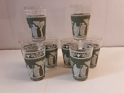 Vintage Wedgewood Jasperware Jeanette Green Glasses Highball Tumblers Set Of 8 • $24.99