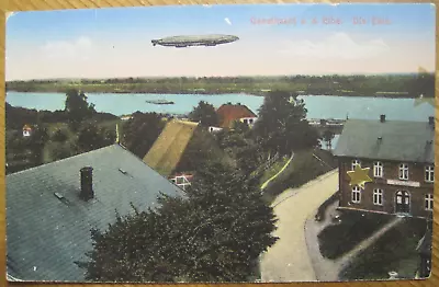 Postcard Geesthacht View Of The Elbe With Zeppelin 1920 • £0.86