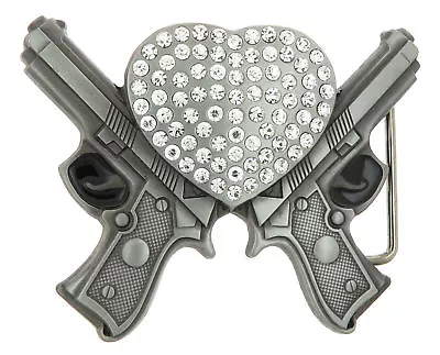 Guns With Rhinestone Heart Belt Buckle • $11.99