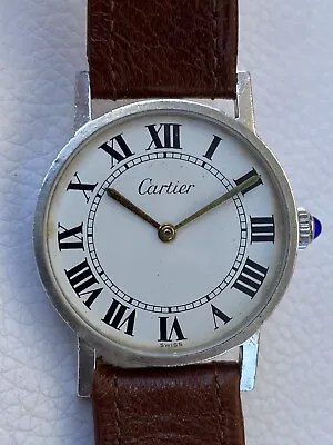 Vintage 1980 Cartier Argent Round 925 Sterling Silver 31mm Mens Watch • $1000