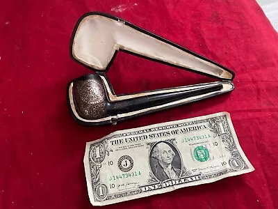 UNUSED -Vintage- Silver Overlay Solid Block Meerschaum Pipe - With Case - Turkey • $17.50