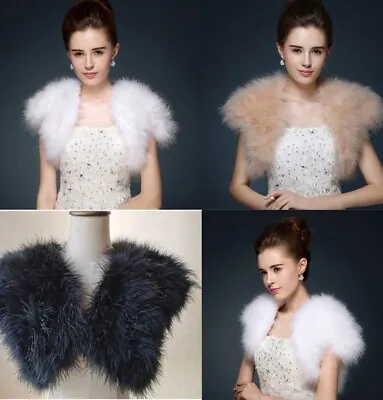 Women Real Ostrich Feather Fur Shrug Shawl Wraps Bride Wedding Party Cape • $35.99