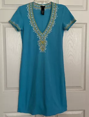 Moda International Embellished Women's Dress Size Medium Cotton Knit Stretch • $18.60