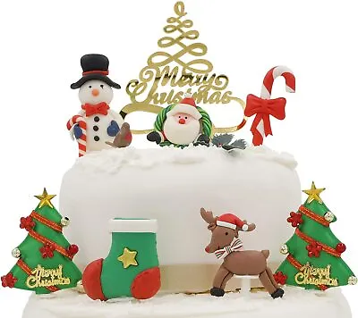 10 PIECE DELUXE SET Merry Christmas Cake Decorations Yule Log Cupcake Toppers  • £9.99