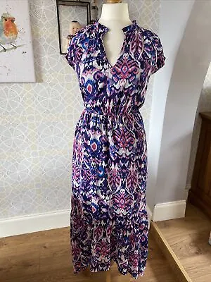 £9.99 • Buy Patterned Summer Maxi Dress Size 10 Holiday Floaty Pink Blue