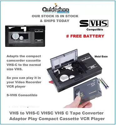 VHS To VHS-C VHSC VHS C Tape Converter Adaptor Play Compact Cassette VCR Player  • $62.95