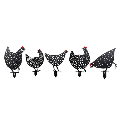 Easylife Chicken Silhouettes Metal Garden Ornaments Set Of 5 Decorative Garden • £14.99