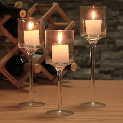 3Pcs Tall Tea Light Glass Candle Holders Stand Wedding Dinner Table Centrepiece • £12.94