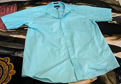 Stafford Essentials Teal Dress Shirt Classic Fit 18 Button Down Short Sleeves • $12.99