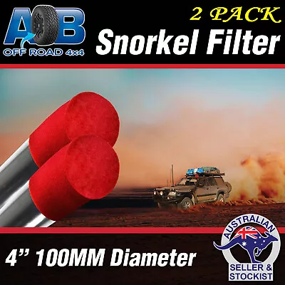 2x RED PLAIN Snorkel Sock Pre Filter Cleaner 4 100mm Ram Head Cover Air Filter • $48