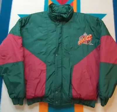 Vintage Seattle Supersonics Puffer Jacket Sonics Insulated Full Zip Logo7 Large • $249.91