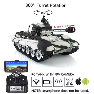 Heng Long 1/16 7.0 King Tiger RC Tank 3888A FPV Barrel Recoil 360° Turret RTR • $816.99