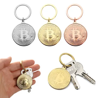 Hot Jewelry Copper Plated Bitcoin Key Chain Commemorative Collectors Key Ring • $7.52