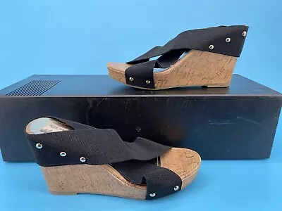 Madden Girl Wedge Sandals Womens 8 Black Heel Open Toe • $19.99