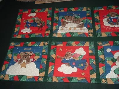 Vtg 90s Christmas Country Angel Bears Table Runner 38x16 Machine Quilted #me417 • $9.99