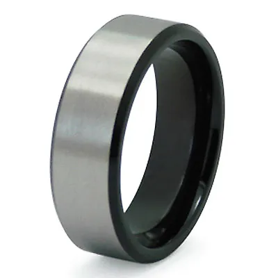 Stainless Steel Black Two Tone Finish Mens Wedding Band 8MM | FREE ENGRAVING • $14.50