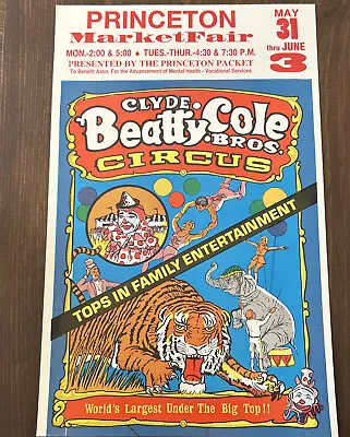 Vintage Clyde Beatty Cole Bros Circus 14x22 Sign Hard Poster Princeton NJ • $42.14