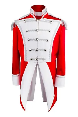 Fancy Dress Costume Uniform Soldier Napoleon Jacket Party Frock-Coat Red White S • £68.87