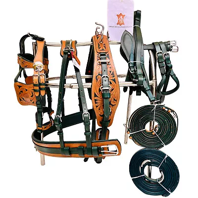 Premium Dual Tone Leather Horse Carriage/Cart Driving Harness In Green & Natural • $349