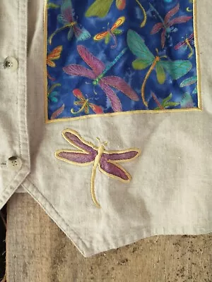 Vintage Linen Vest Dragonfly Quaker Factory Women's Size 2X Multicolor Folk Boho • $11.61