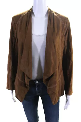 Vince Women's Suede Leather Open Front Stitched Trim Jacket Brown Size M • $85.41