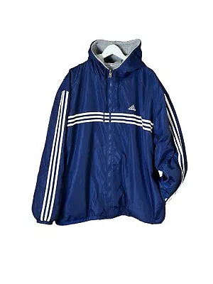 VTG 90s Adidas Reversible Jacket XXL Navy / Gray Nylon Cotton Trefoil  • $39.99