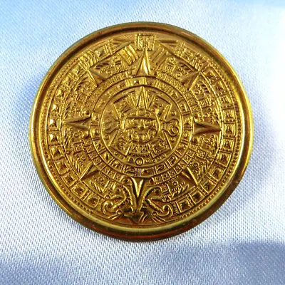 Vintage SOLID BRASS Mayan Calendar Pin Brooch Sanborn's MEXICO Large Piece • $26.99