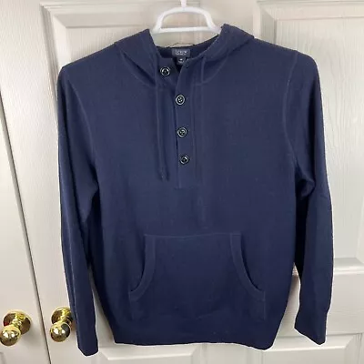 Men's J.Crew Hooded Italian Cashmere Pullover Sweater Blue Medium M • $59.97