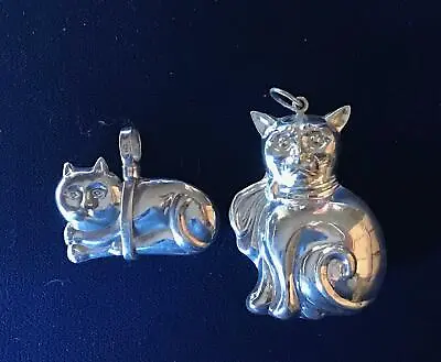 Sterling Silver 3d Pendants 2 Large Fat Cats • $34.98