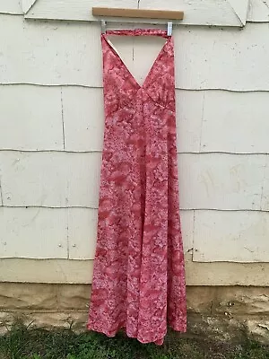 Vintage 1970’s Halter Maxi Dress Women’s Pink Cloud Print Hippy • $68