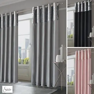 £19.99 • Buy Sienna Crushed Velvet Band Curtains PAIR Eyelet Faux Silk Fully Lined Ring Top