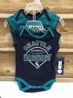 2~Seattle Mariners MLB Genuine Infant 0-3 M Blue & Green Bodysuit New • $8.98