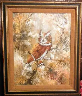 Vintage Landscape Owl Bird Portrait Oil Painting Signed Frame Original Art Bird • $86.25