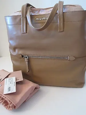 Miu Miu  Leather Tote  Rr1820 Tan  Vitello Leather Purse Bag By Prada • $499